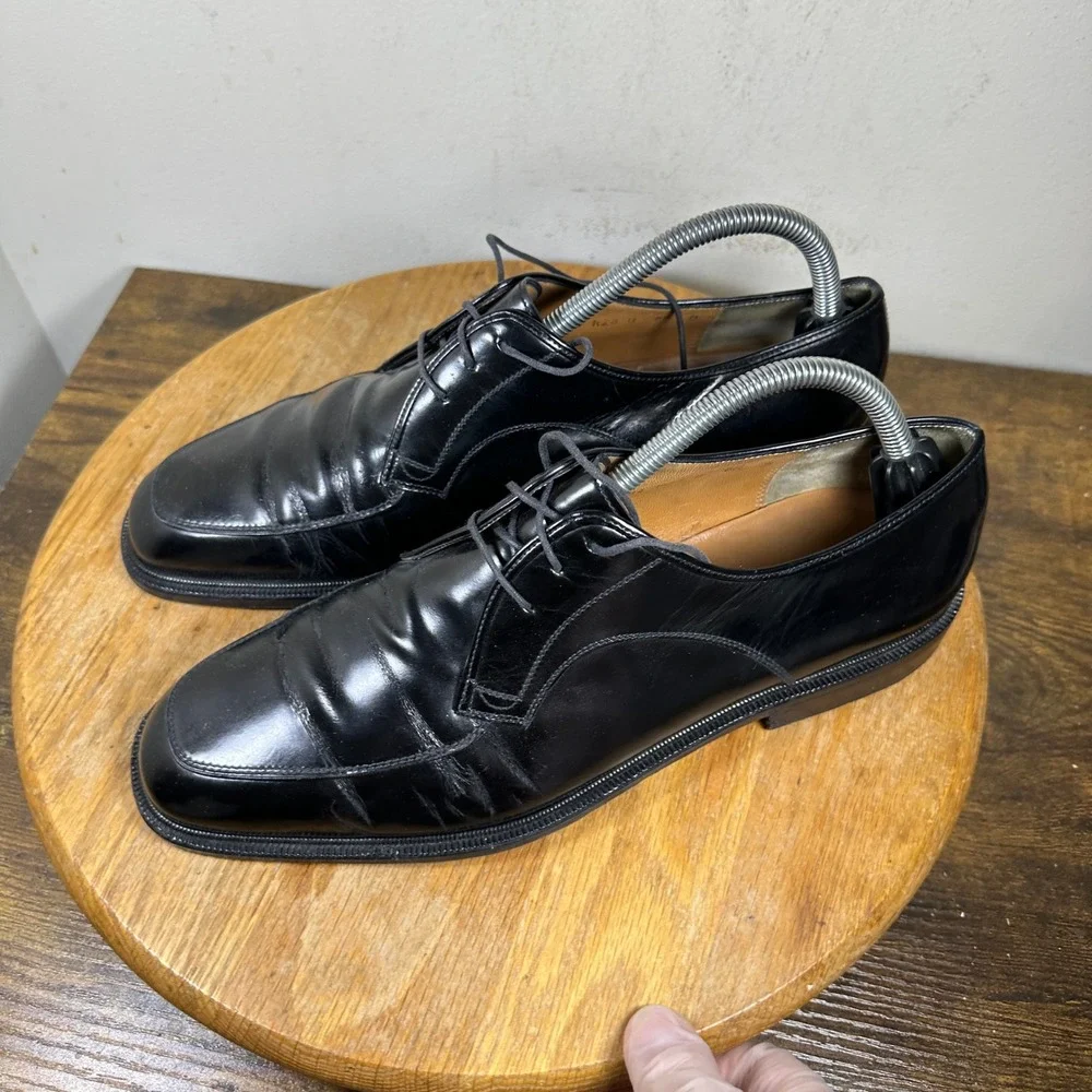 Salvatore Ferragamo Mens 0984 R26 U Black Leather Apron Toe Derby Shoes 8.5 D